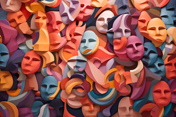3D faces segmentation art background
