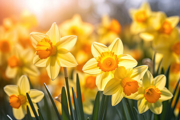Spring's first daffodils blooming, a close-up celebration of life - obrazy, fototapety, plakaty