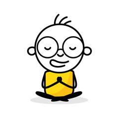 Man in lotus meditation yoga pose. Stress management, meditation or relaxation for life wellness, zen concept. Vector stock illustration