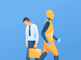 AI Job Take over Replace Human Worker Concept Illustration Artificial Intelligence and Employee Layoff Design