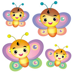 set of funny butterfly cartoon 