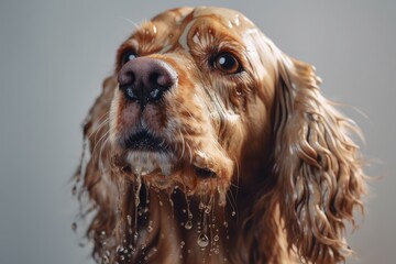 Beautiful dog in small pool with water. Generative AI
