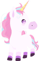 little rainbow unicorn in pastel colors, kawaii style, cartoon style, vector illustration