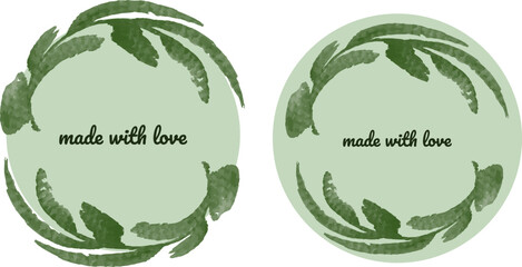 Fototapeta na wymiar green natural label, sticker handmade, for business, made with love, round label sticker