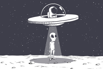 an astronaut abducts an alien - 614655989