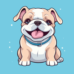 bulldog. Cute little cartoon kawaii anime character. Domestic Pet. Wild  Animal. Flat vector