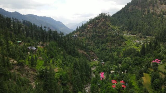 Drone shot of a Himachali Village called Jibhi