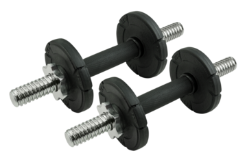 Zwei schwarze Hanteln aus Gusseisen und Hintergrund transparent PNG cut out