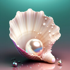 Beautiful pearl in shell in 3d style. Generative AI