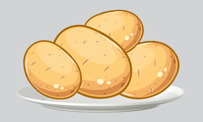 Potatoes vector illustration. Isolated white background. Transparent objects used for lights and shadows drawing. Sweet potato, Young potato isolated, Raw potato food, Fresh potatoes in an old sack.