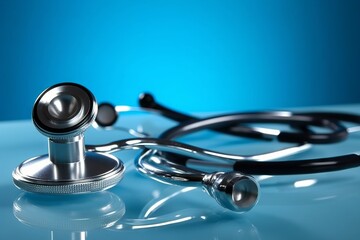 Stethoscope on blue background. Medical concept. Generative AI