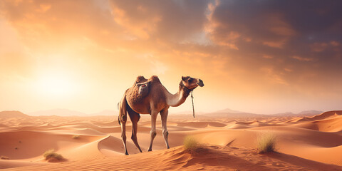 Fototapeta na wymiar Captivating National Geographic Camel in Desert Shadow - AI Artwork AI Generated