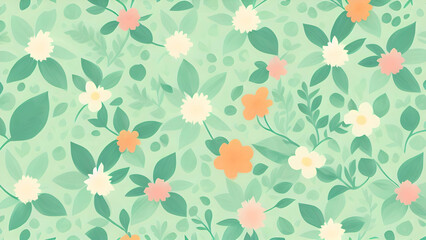 bright green seamless pattern with flowers