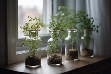 Plant a Bottle Garden, how to create this beautiful bottle garden or terrarium. Bottle gardens where place small plants into a glass vase or globe. AI generative