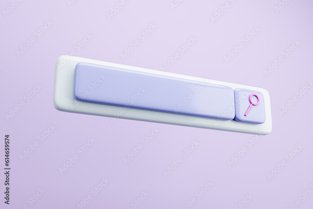 Poster creative digital search bar with magnifier on purple background. seo and searching concept. 3d rende
