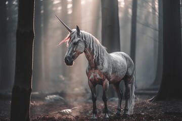 Majestic Unicorn Standing in the Woods