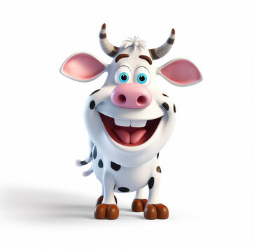 Cartoon cow mascot smiley face on white background