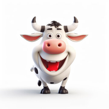 Cartoon cow mascot smiley face on white background