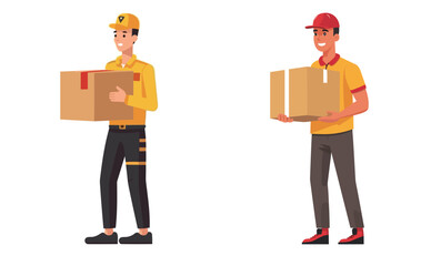  Illustration of a courier holding a package - obrazy, fototapety, plakaty