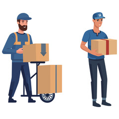  Illustration of a courier holding a package - obrazy, fototapety, plakaty