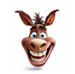 Cartoon donkey mascot smiley face on white background