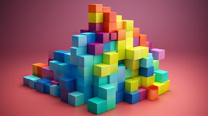 Blocks and cube abstract rainbow background. Generative Ai