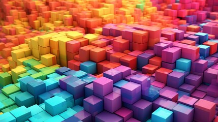 Fototapeta na wymiar Blocks and cube abstract rainbow background. Generative Ai