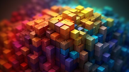 Blocks and cube abstract rainbow background. Generative Ai