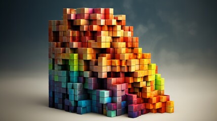 Blocks and cube abstract rainbow background. Generative Ai