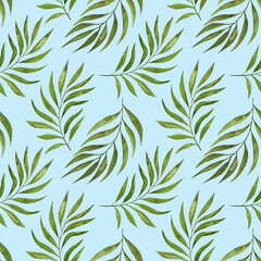 Fototapeta premium Seamless exotic pattern with tropical leaves on a white background.