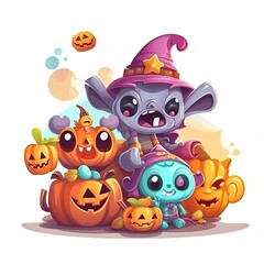 Fototapeta premium Halloween Cartoons: Meet a Playful Cast of Spooky and Colorful Characters. Generative AI