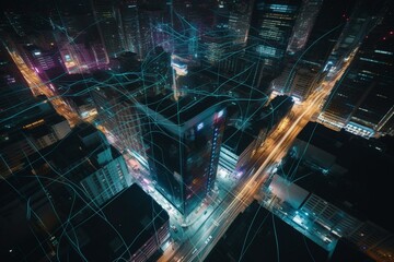 Night lights of the city created through technology. Generative AI