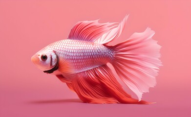 Fototapeta premium Pink betta fish against a pink background. Generative AI.