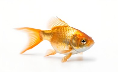 Cheerful goldfish on a white background. Generative AI.