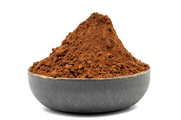 Cocoa powder isolated on white background. Cocoa powder in bowl