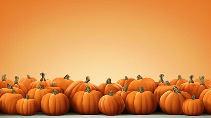 Halloween background. Illustration of pumpkins on orange background, line art style, minimal concept, copy space. AI generated