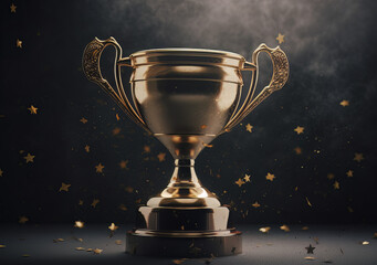 golden trophy and stars on a beige background, in the style of 3d, miniature core