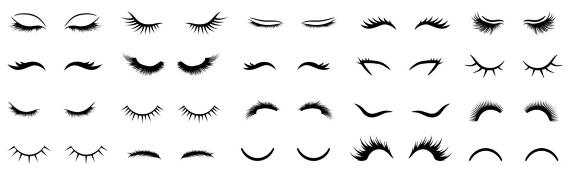 Eyelashes icon collection. Set of black eyelashes logo icons. Vector eyelashes collection