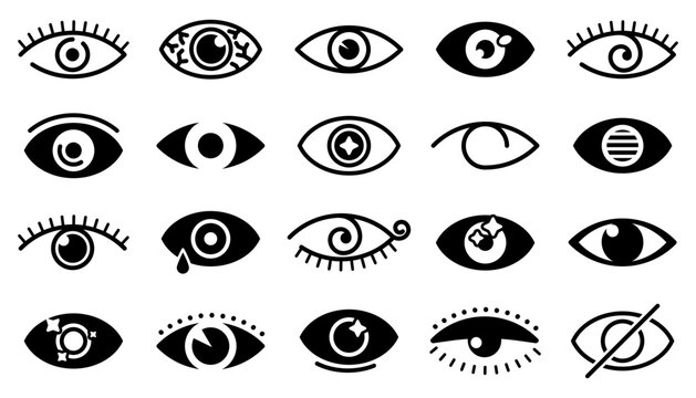 Black eyes icon collection. Set of black vision eyes logo. Eyes optical icons