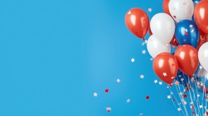 Red white blue balloons on a blue background and free space for an inscription . generative AI