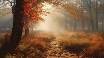 Obraz premium autumn forest in the fog