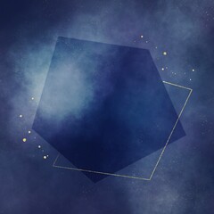 ダーク背景正方形テンプレート）紺色の星雲と金色グリッターの幾何学模様。宇宙や夜のコンセプト