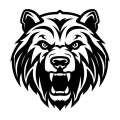 Angry Bear, The emblem with bear. Print design for t-shirt, logo, isolated on white background.