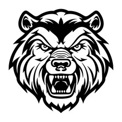 Angry Bear, The emblem with bear. Print design for t-shirt, logo, isolated on white background.