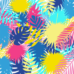 Fototapeta na wymiar Background of colorful tropical leaves. Bright summer background.Vector.