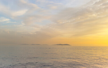 Bosphorus and Islands view at foggy sunset. Sunset background.Istanbul landscape photo