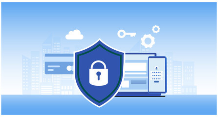 Cyber security and data protection privacy, PDPA concept. Businessman secure data management and protect data from hacker attacks and padlock icon to internet technology networking vector illustration