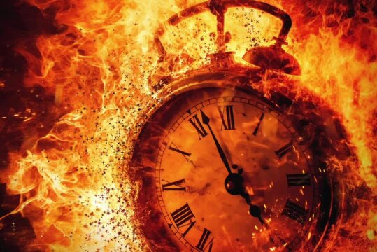 Burning Chronometer: Unveil the intensity of time's demise with a blazing clock, illuminating the concept of its finite nature. Generative AI