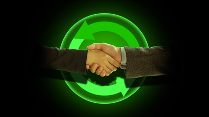 Human hands shaking symbolizing partnership and cooperation among companies. Successful deal....