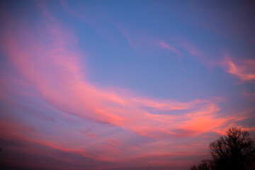 Stunning colourful sunset over the mountain, sky background 